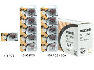 Maxell SR1120W 391 55mAh 1.55V Silver Oxide Button Cell Battery - Hologram Packaging - 1 Piece Tear Strip, Sold Individually