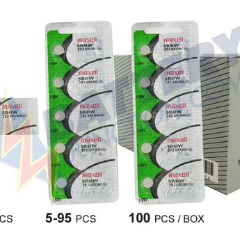 Maxell SR41W 392 39mAh 1.55V Silver Oxide Button Cell Battery - Hologram Packaging - 1 Piece Tear Strip, Sold Individually