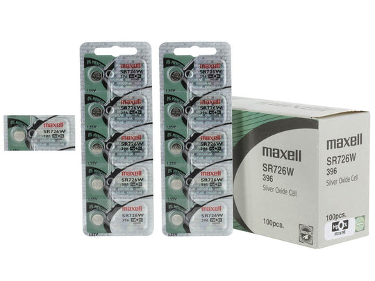 Maxell SR726W 396 28mAh 1.55V Silver Oxide Button Cell Battery - Hologram Packaging - 1 Piece Tear Strip, Sold Individually