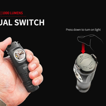 MecArmy FM16 Dual Switch Rechargeable Right Angle Flashlight - CREE XPL-HI V3 LED - 760 Lumens - Includes 1 x 16340