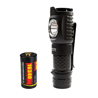 MecArmy FM16 Dual Switch Rechargeable Right Angle Flashlight - CREE XPL-HI V3 LED - 760 Lumens - Includes 1 x 16340