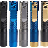MecArmy PS14 Ti Titanium Neutral, Cool White Dual Color EDC Flashlight - 2 x CREE XPL-HD LEDs - 1200 Lumens - Uses 1 x 14500 (Included) or 1 x AA - Black and Gold or Sandblasted