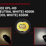 MecArmy PS14 Ti Titanium Neutral, Cool White Dual Color EDC Flashlight - 2 x CREE XPL-HD LEDs - 1200 Lumens - Uses 1 x 14500 (Included) or 1 x AA - Black and Gold or Sandblasted