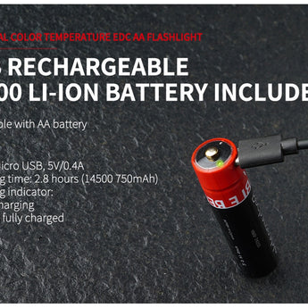 MecArmy PS14 Ti Titanium Neutral, Cool White Dual Color EDC Flashlight - 2 x CREE XPL-HD LEDs - 1200 Lumens - Uses 1 x 14500 (Included) or 1 x AA - Black and Gold or Sandblasted