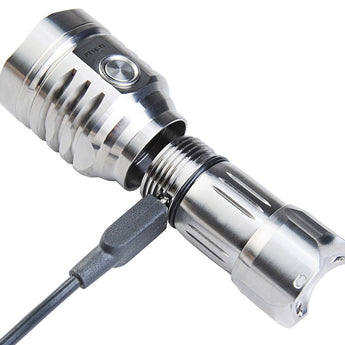 MecArmy PT16-TI Titanium Ultra Bright Rechargeable Flashlight - 3 x CREE XP-G2 LED - 1200 Lumens - Uses 1 x 16340 (Included) or 1 x 18350 - Titanium