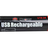 MecArmy U18-34 18650 3400mAh 3.7V Lithium Ion (Li-ion) Button Top Battery with Micro USB Charging Port