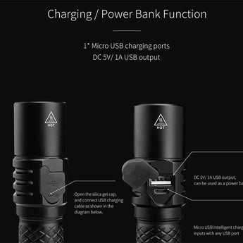 MecArmy MOT10 USB Rechargeable Pocket Powerbank Flashlight - CREE XPL-HI V3 LED - 1000 Lumens - Uses 1 x 18650, 2 x 16340, 2 x 18350, or 2 x CR123A