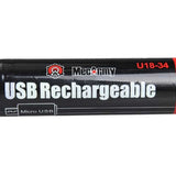 MecArmy U18-34 18650 3400mAh 3.7V Lithium Ion (Li-ion) Button Top Battery with Micro USB Charging Port