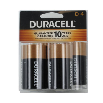 Duracell Coppertop Duralock MN1300-R4 D-cell 1.5V Alkaline Button Top Batteries (MN1300R4) - 4 Piece Clam Shell