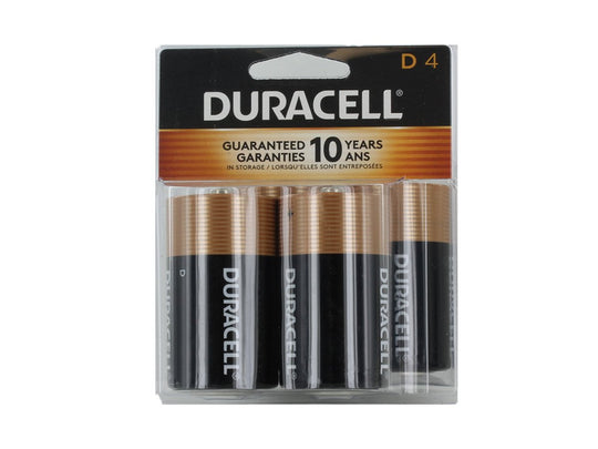 Duracell Coppertop Duralock MN1300-R4 D-cell 1.5V Alkaline Button Top Batteries (MN1300R4) - 4 Piece Clam Shell