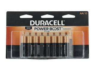 Pack of Duracell AA batteries with 'Power Boost' label on a white background