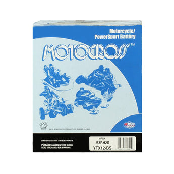 Motocross AGM High Performance YTX12-BS 180CCA 10Ah 12V Rechargeable Sealed Lead Acid (SLA) Battery - NB Terminal