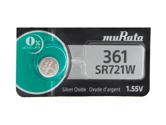 Sony/MuRata SR721W 361 24mAh 1.55V Silver Oxide Watch Battery - 1 Piece Tear Strip