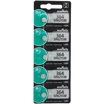 MuRata SR621SW 364 23mAh 1.55V Silver Oxide Watch Battery - 1 Piece Tear Strip, Sold Individually