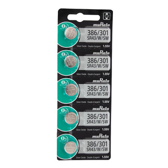 Sony/MuRata SR43W 386 120mAh 1.55V Silver Oxide Watch Battery - 1 Piece Tear Strip, Sold Individually
