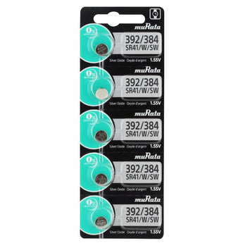 MuRata SR41W 392 1.55V Silver Oxide Button Cell Battery (LR41 AG3. SR41, SR736, SB-B1, V36A) - 1 Piece Tear Strip, Sold Individually