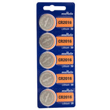 MuRata CR2016 90mAh 3V Lithium Primary (LiMNO2) Coin Cell Batteries - 5-Piece Tear Strip