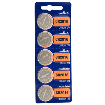 MuRata CR2016 90mAh 3V Lithium Primary (LiMNO2) Coin Cell Batteries - 5-Piece Tear Strip