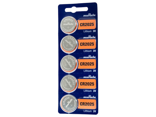 MuRata CR2025 160mAh 3V Lithium Primary (LiMNO2) Coin Cell Batteries - 5-Piece Tear Strip
