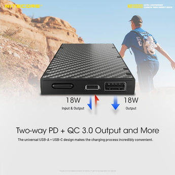 Nitecore NB10000 Quick Charge Dual-Output USB and USB-C Power Bank - 1 x 10000mAh Li-poly Battery Pack - Black or Silver