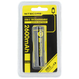 Nitecore NL1826R 18650 2600mAh 3.6V Protected Lithium Ion (Li-ion) Button Top Battery with Built In Micro-USB Charging Port