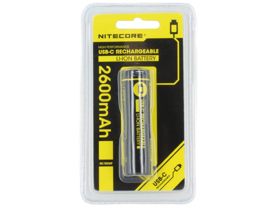 Nitecore NL1826R 18650 2600mAh 3.6V Protected Lithium Ion (Li-ion) Button Top Battery with Built In Micro-USB Charging Port