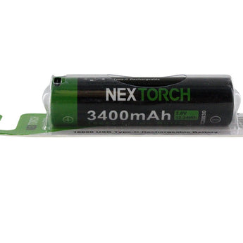 Nextorch 18650 3400mAh 3.6V Lithium Ion (Li-ion) Button Top Battery with USB-C Charging Port
