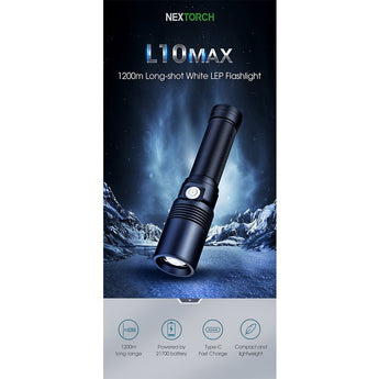nextorch l10 max lep flashlight manufacture main slide with main features