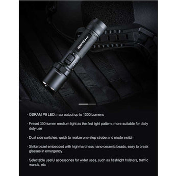 Nextorch P80 USB-C Rechargeable LED Flashlight - 1300 Lumens - Osram P9 - Includes 1 x 18650