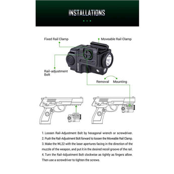 Nextorch WL22 USB-C Rechargeable LED Weapon Light - 650 Lumens - Osram P9 - Includes Built-In Li-ion Battery Pack - With Choice of Red or Green Laser
