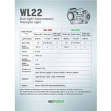 Nextorch WL22 USB-C Rechargeable LED Weapon Light - 650 Lumens - Osram P9 - Includes Built-In Li-ion Battery Pack - With Choice of Red or Green Laser