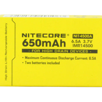 Nitecore NI14500A IMR 14500 650mAh 3.7V Unprotected Lithium Manganese (LiMn2O4) Battery - Button Top or Flat Top