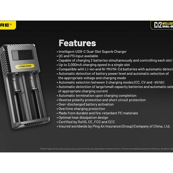 Nitecore Ci2 Dual-Slot USB-C Smart Charger for Li-ion, Ni-Cd and NiMH Batteries