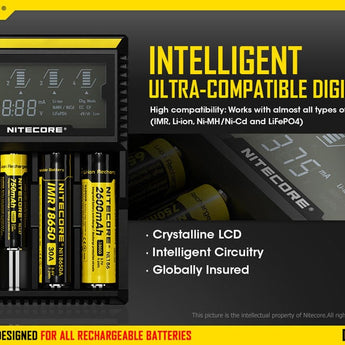 Nitecore Digicharger D4 4-Channel Smart Battery Charger for Li-ion, Ni-Cd, and NiMH Batteries