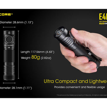 Nitecore E4K Compact EDC Flashlight - 4 x CREE XP-L2 V6 - 4400 Lumens - Uses 1 x USB-C Rechargeable 21700 (Included) or 2 x CR123A or 2 x RCR123