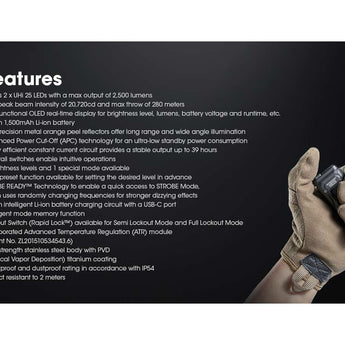 Nitecore EDC23 Saber USB-C Rechargeable LED Flashlight - 2500 Lumens - 2 x NiteLab UHi 25 - Uses Built-in 1500mAh Li-ion Battery Pack