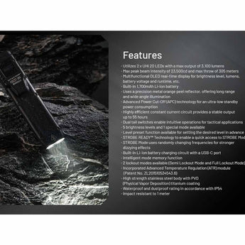 Nitecore EDC27 UHi USB-C Rechargeable LED Flashlight - 3100 Lumens - NiteLab UHi 20 - Uses Built-in 3.7V 1700mAh Li-ion Battery Pack