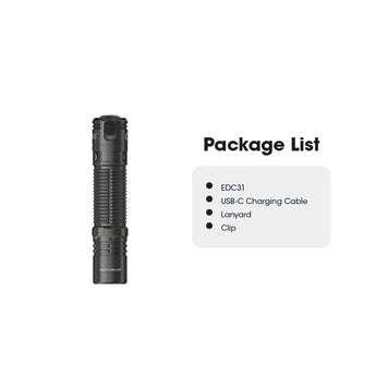 Nitecore EDC31 USB-C Rechargeable LED Flashlight - 3500 Lumens - NiteLab 9-Core UHi 20 - Uses Built-in 3800mAh Li-ion Battery