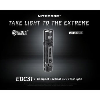 Nitecore EDC31 USB-C Rechargeable LED Flashlight - 3500 Lumens - NiteLab 9-Core UHi 20 - Uses Built-in 3800mAh Li-ion Battery