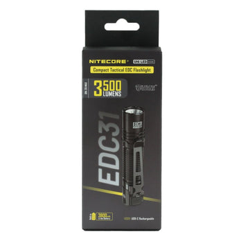 Nitecore EDC31 USB-C Rechargeable LED Flashlight - 3500 Lumens - NiteLab 9-Core UHi 20 - Uses Built-in 3800mAh Li-ion Battery