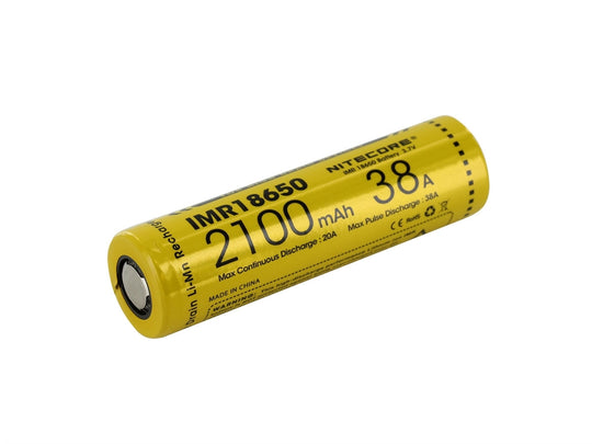 Nitecore IMR 18650 2100mAh 3.7V Unprotected High-Drain 38A Lithium Manganese (LiMn2O4) Flat Top Battery - Boxed
