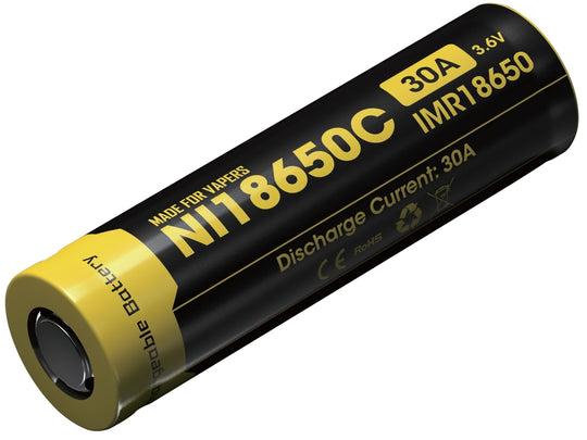 Nitecore IMR 18650 2500mAh 3.6V Unprotected 30A Li-Ion Battery - Angle Shot