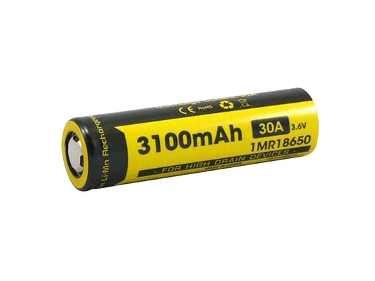 Nitecore IMR 18650 3100mAh 3.6V Unprotected 30A Li-Ion Battery - Angle Shot