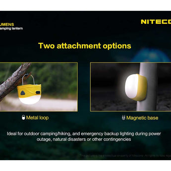 Nitecore LA30 Bi-Fuel Camping Lantern - 8 x CRI LEDs and 3 x Red LEDs - 250 Lumens - Includes Built-In 1800mAh Li-Ion Battery Pack - Yellow