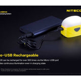 Nitecore LA30 Bi-Fuel Camping Lantern - 8 x CRI LEDs and 3 x Red LEDs - 250 Lumens - Includes Built-In 1800mAh Li-Ion Battery Pack - Yellow