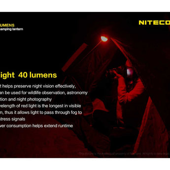 Nitecore LA30 Bi-Fuel Camping Lantern - 8 x CRI LEDs and 3 x Red LEDs - 250 Lumens - Includes Built-In 1800mAh Li-Ion Battery Pack - Yellow