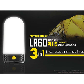 Nitecore LR60 USB-C Rechargeable LED Lantern - 280 Lumens - High CRI - Uses 2 x 21700