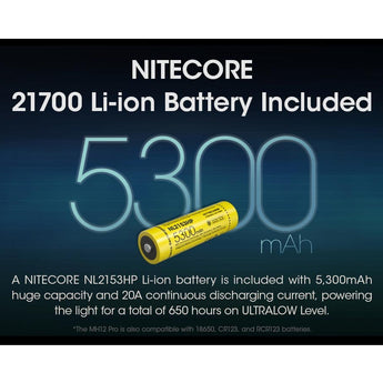 Nitecore MH12 Pro USB-C Rechargeable LED Flashlight - 3300 Lumens - Uhi 40 LED - Includes 1 x 21700
