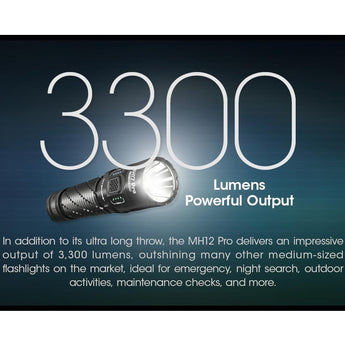 Nitecore MH12 Pro USB-C Rechargeable LED Flashlight - 3300 Lumens - Uhi 40 LED - Includes 1 x 21700