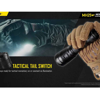 Nitecore MH25-V2 Dual Fuel Long Range USB-C Rechargeable LED Flashlight - 1300 Lumens - Includes 1 x 21700